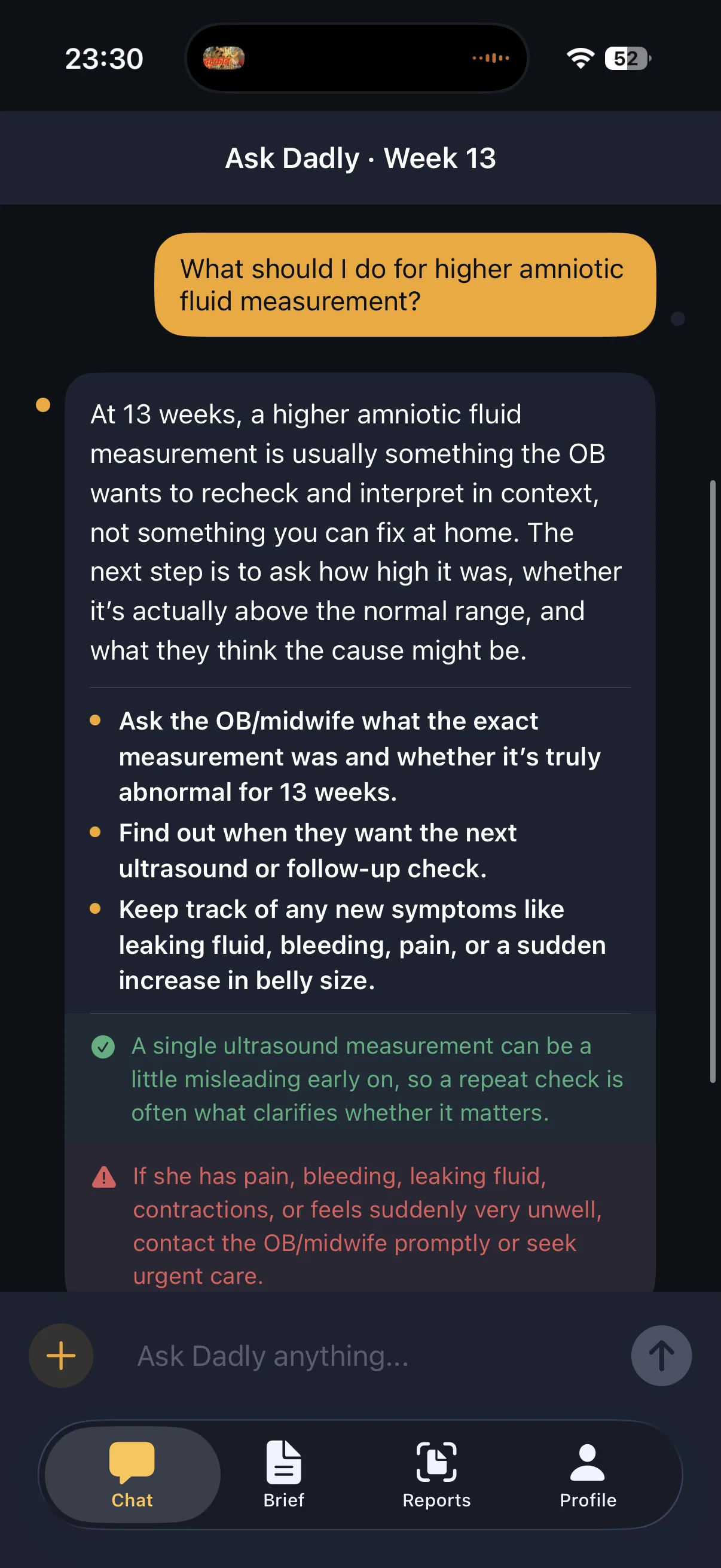 Dadly answering a dad's question about amniotic fluid measurement at Week 13